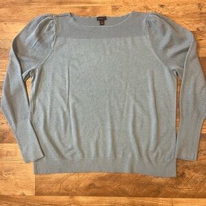 Ann Taylor Factory Light Blue Puff-Sleeve Crew Neck Sweater